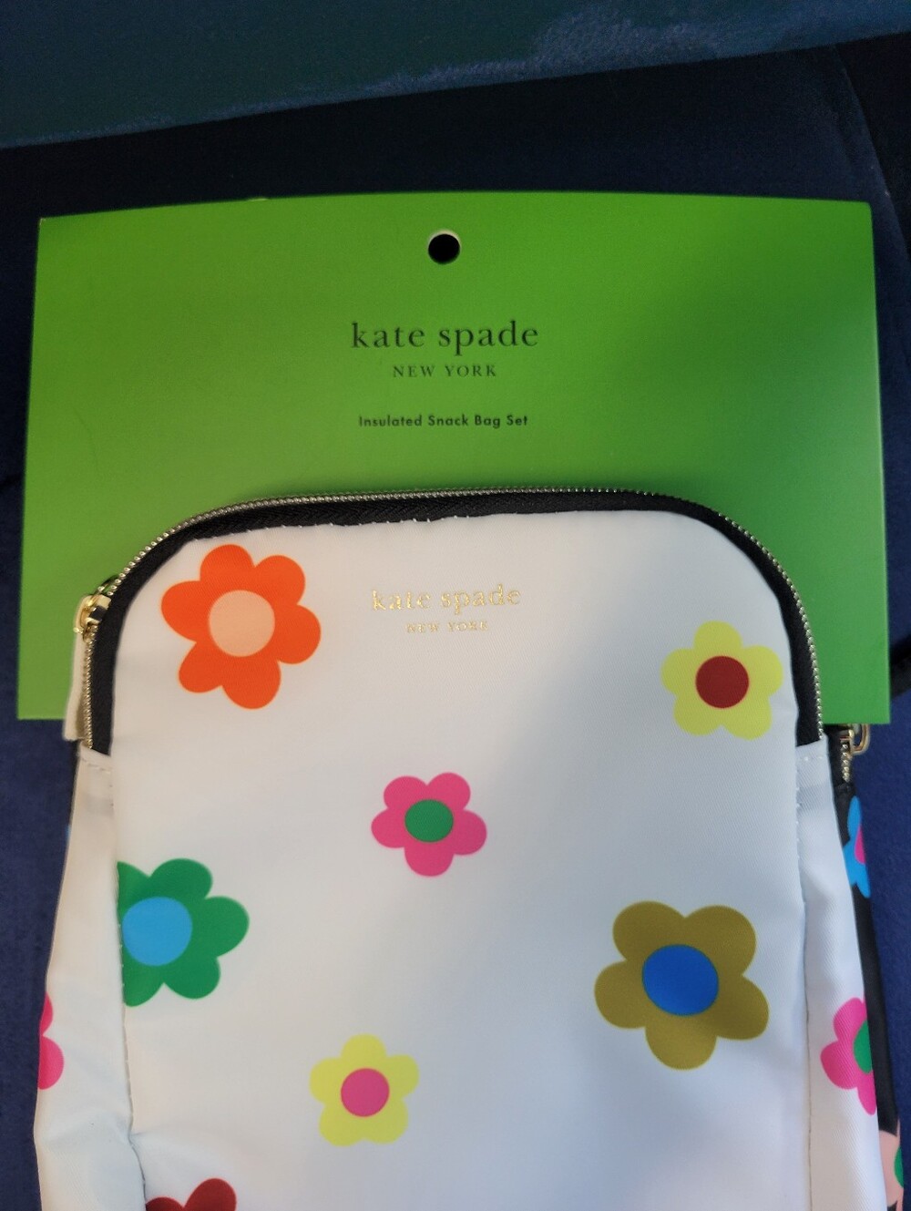kate spade White Floral Insulated Snack Pouch with Multicolor Flowers